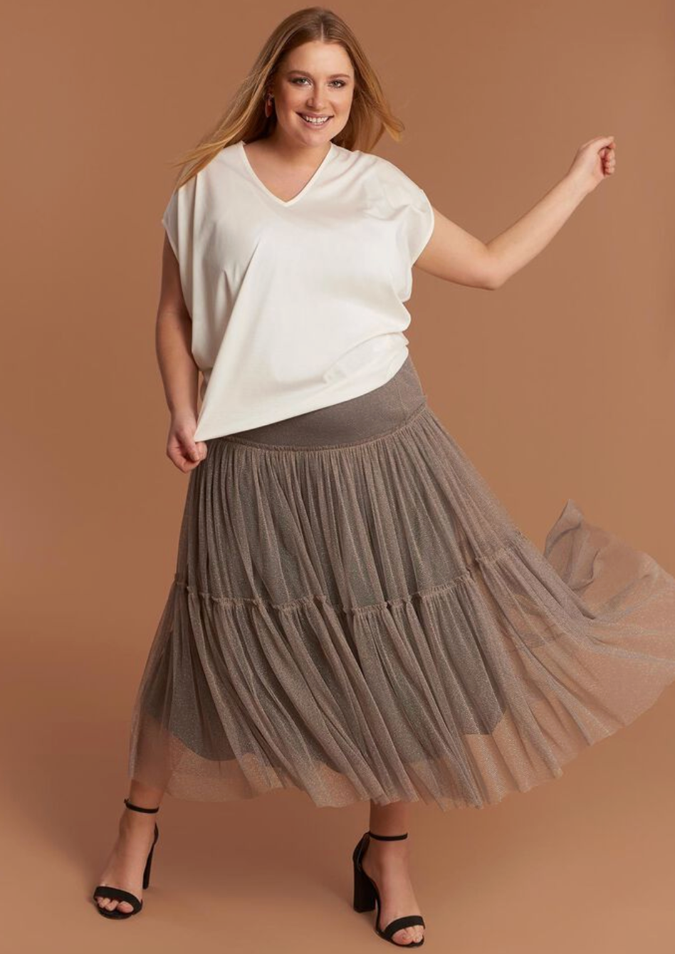 TAKING SHAPE / Gathered Tulle Skirt in Gold/Pewter / 16 (3917246988219373715)