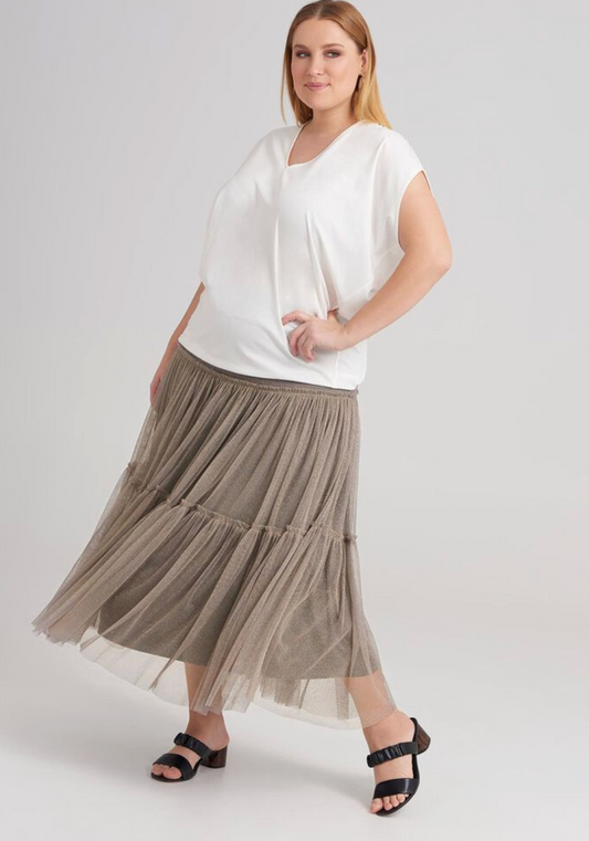TAKING SHAPE / Gathered Tulle Skirt in Gold/Pewter / 16 (3917246989684444518)