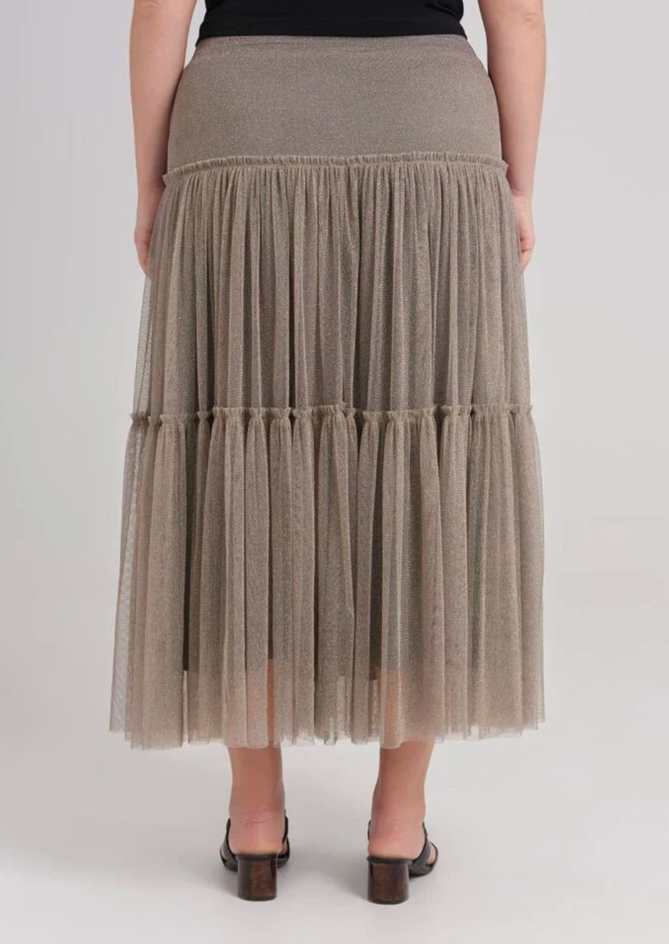 TAKING SHAPE / Gathered Tulle Skirt in Gold/Pewter / 16 (3917246992345456138)