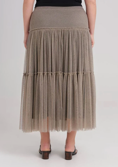 TAKING SHAPE / Gathered Tulle Skirt in Gold/Pewter / 16 (3917246992345456138)