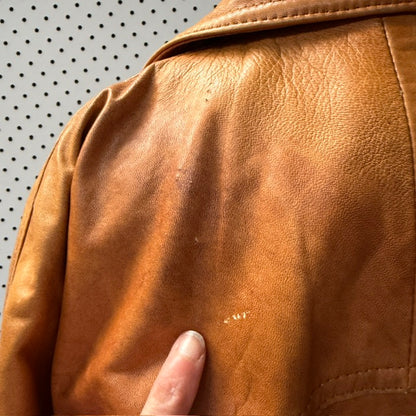 1980s aussie vintage / ELLA MIRO SYDNEY / tan leather biker jacket / s (3917331814720588831)