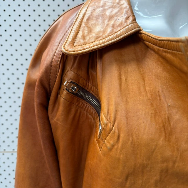 1980s aussie vintage / ELLA MIRO SYDNEY / tan leather biker jacket / s (3917331818631034195)