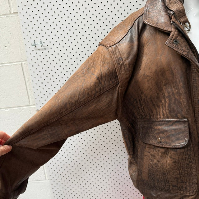 1980s vintage / brown leather biker jacket / L (3917331839734701082)