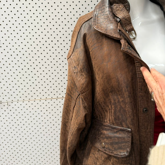 1980s vintage / brown leather biker jacket / L (3917331842293624494)