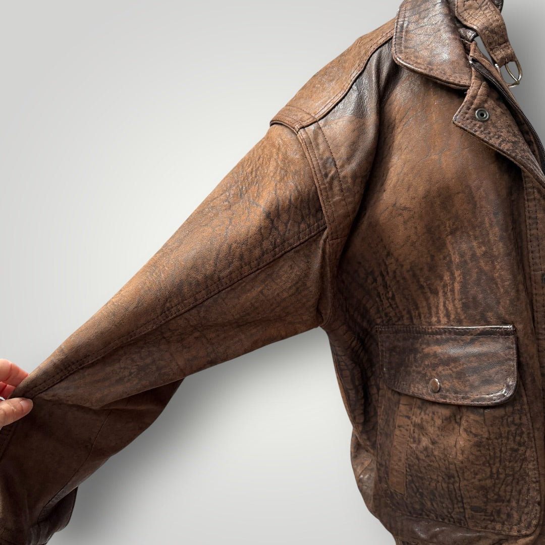 1980s vintage / brown leather biker jacket / L (3917331953027872711)
