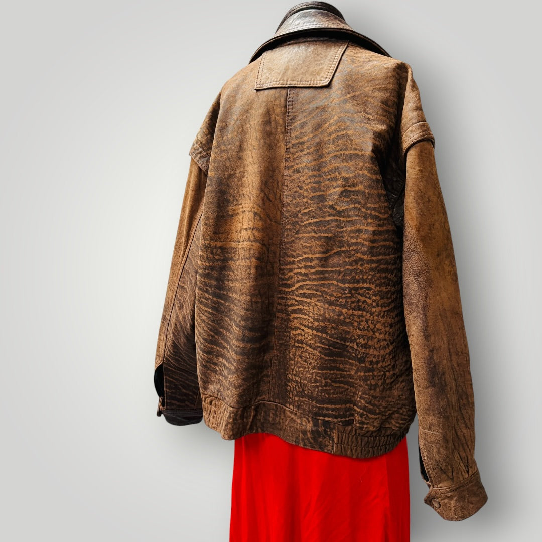 1980s vintage / brown leather biker jacket / L (3917331955132406123)