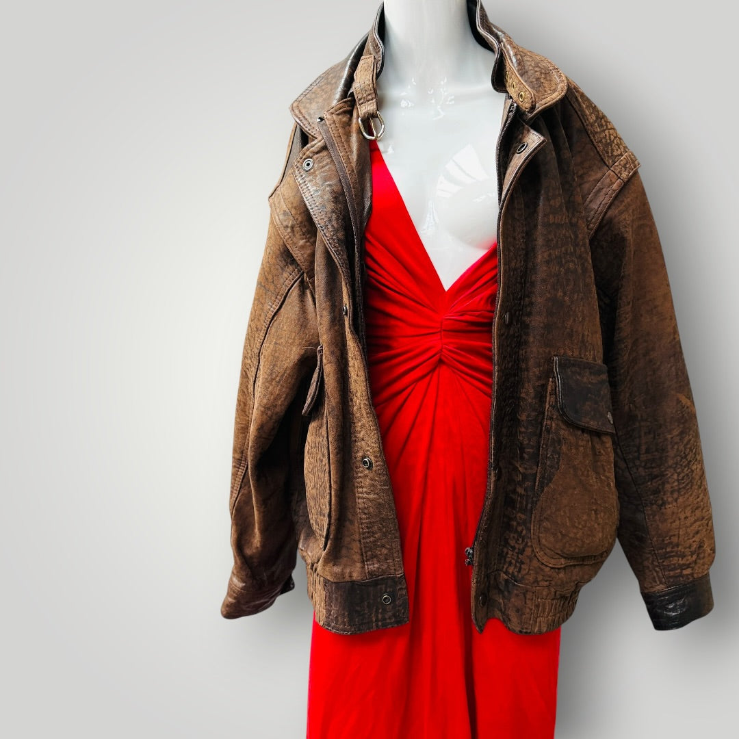 1980s vintage / brown leather biker jacket / L (3917331957169717064)