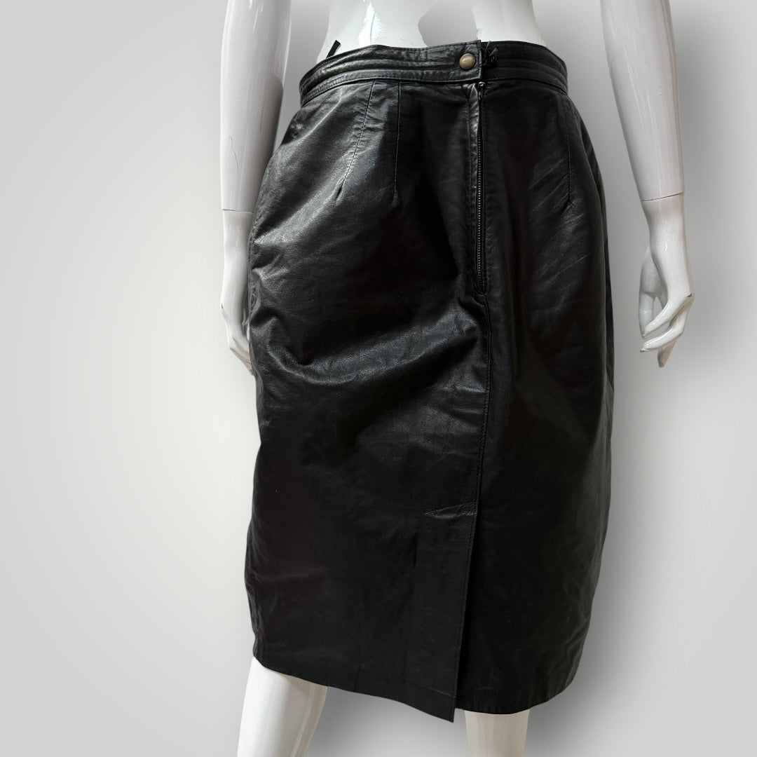 1980s nz vintage / leather skirt / black / m (3917331965843257810)