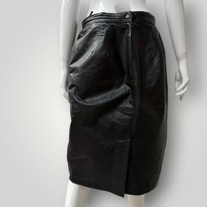 1980s nz vintage / leather skirt / black / m (3917331965843257810)