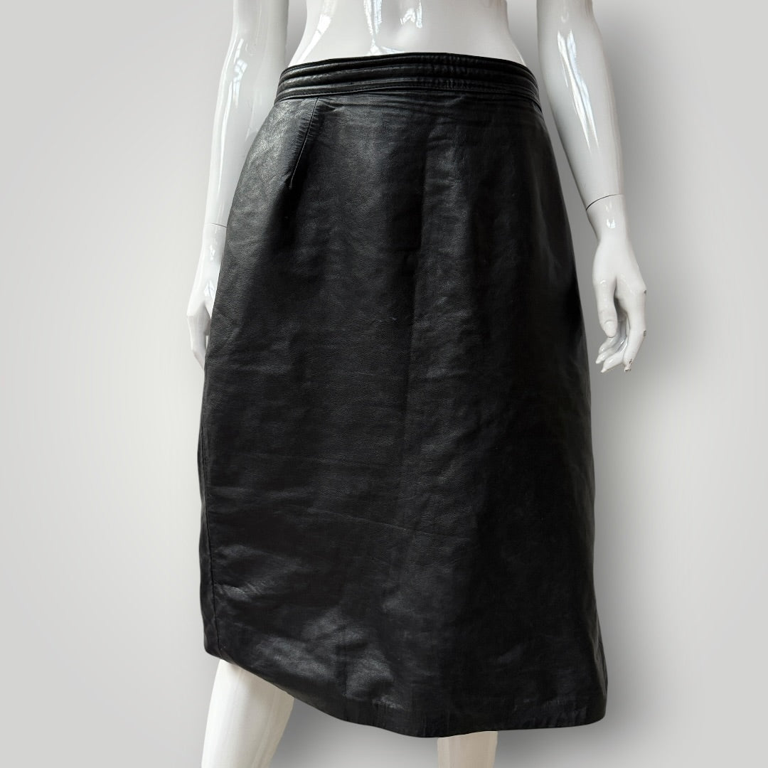 1980s nz vintage / leather skirt / black / m (3917331967720217413)