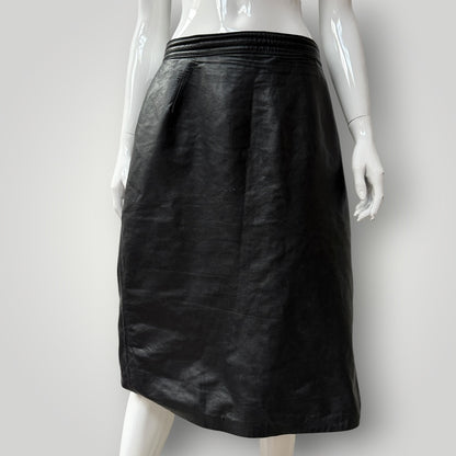 1980s nz vintage / leather skirt / black / m (3917331967720217413)