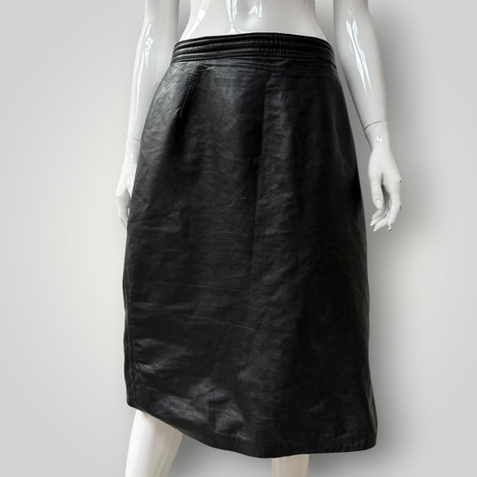 1980s nz vintage / leather skirt / black / m (3917331967720217413)