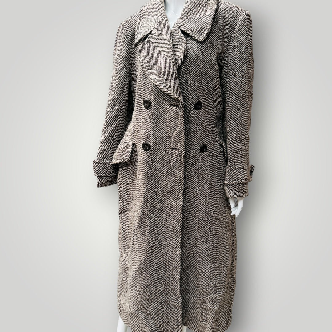 1990s vintage / Laura Ashley /  tweed herringbone wool coat / M/L (3917331989563733205)