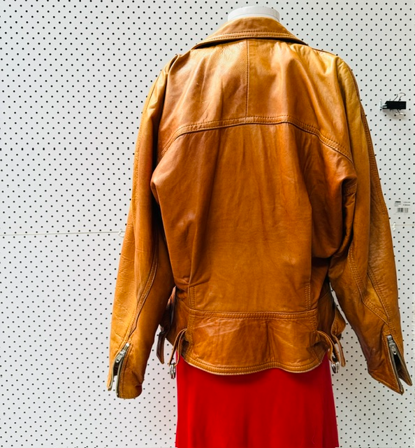 1980s aussie vintage / ELLA MIRO SYDNEY / tan leather biker jacket / s (3917339830099281733)