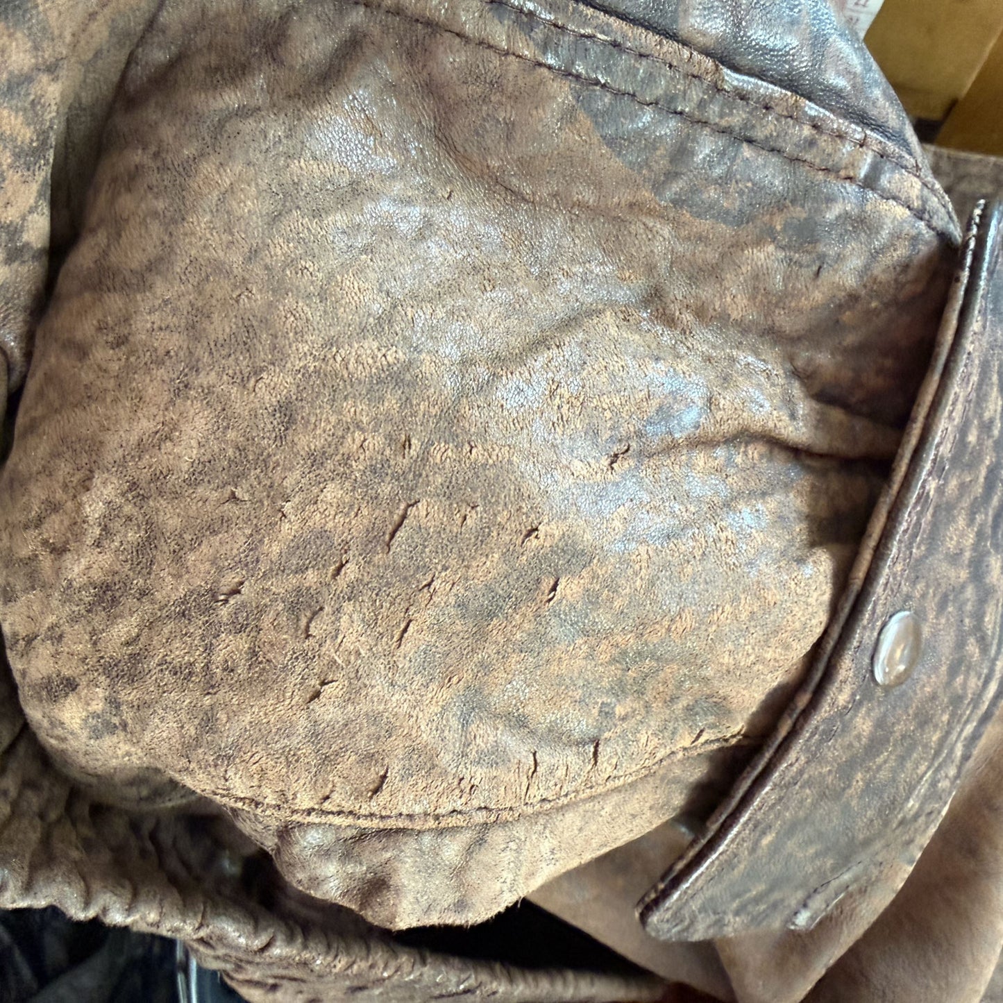 1980s vintage / brown leather biker jacket / L (3917343783391391925)