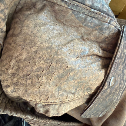 1980s vintage / brown leather biker jacket / L (3917343783391391925)