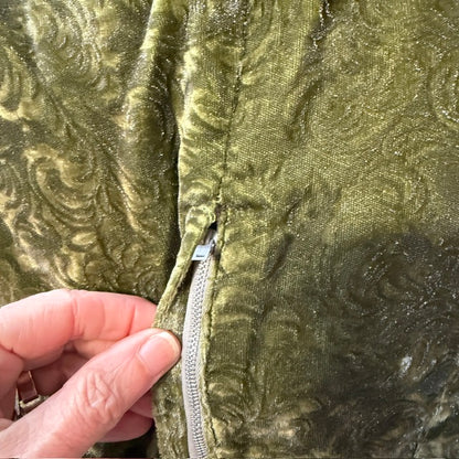 1960s vintage / sleeveless green silk velvet dress / s (3917349675610760637)
