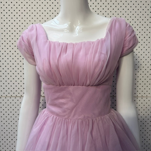 1950s/1960s vintage / pink chiffon party dress / s (3917349694790390663)