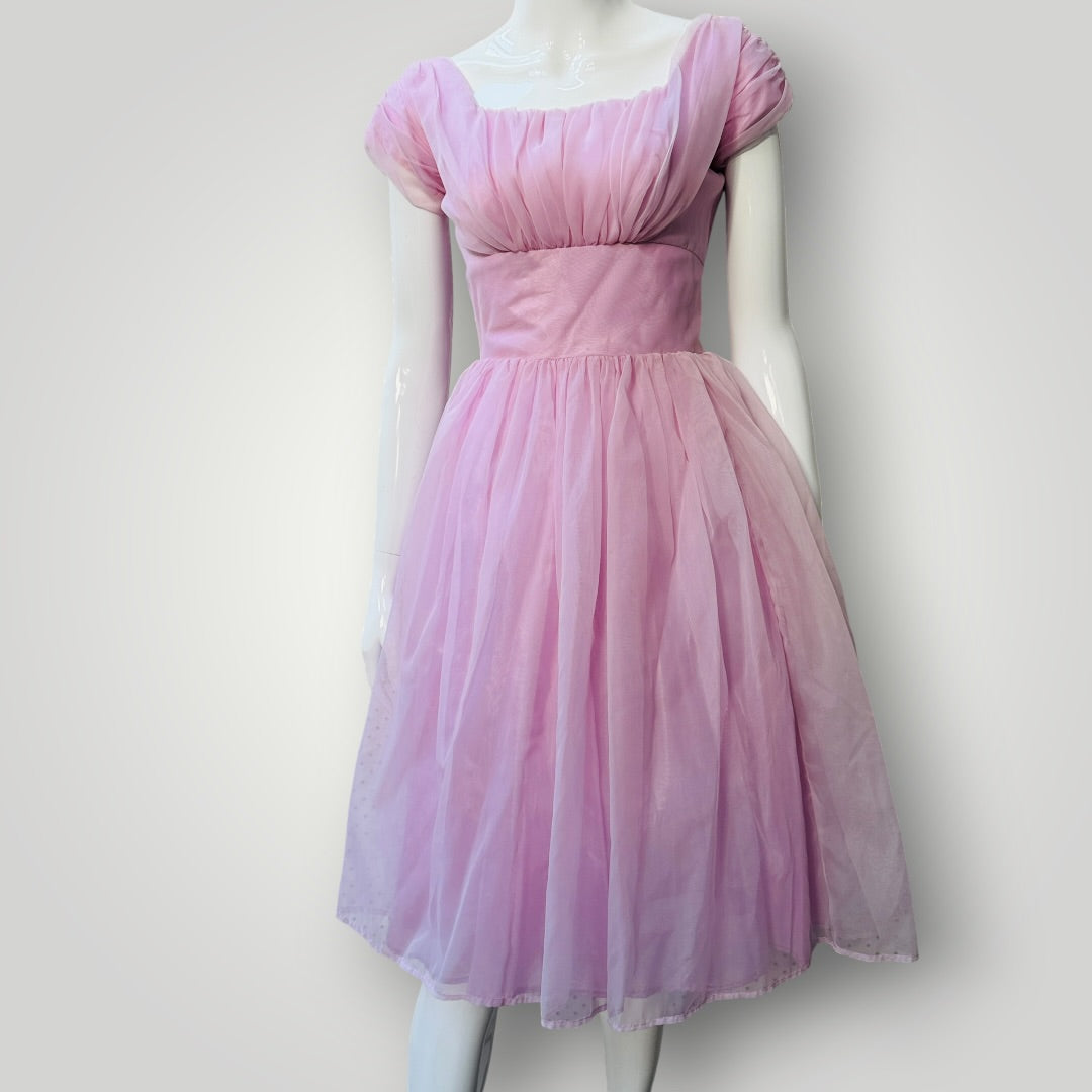 1950s/1960s vintage / pink chiffon party dress / s (3917349787027860815)