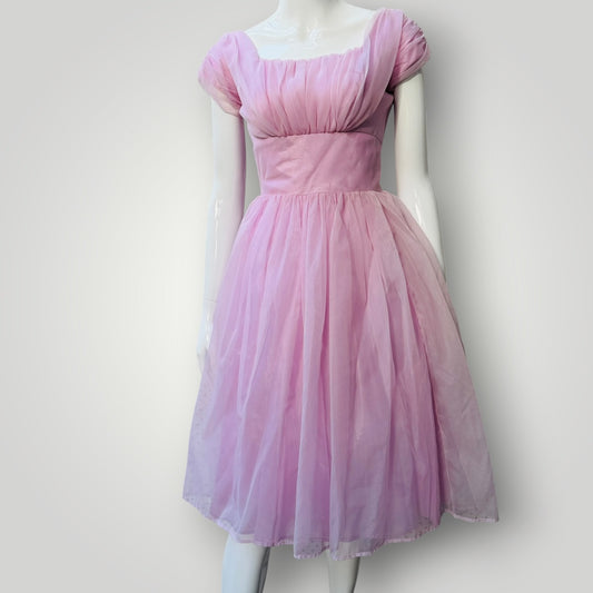 1950s/1960s vintage / pink chiffon party dress / s (3917349787027860815)