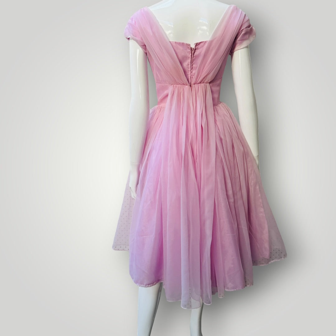 1950s/1960s vintage / pink chiffon party dress / s (3917349788536438392)