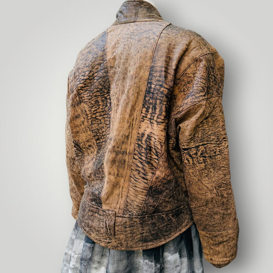1980s vintage / brown leather jacket / cinched waist / s (3917700386074013073)