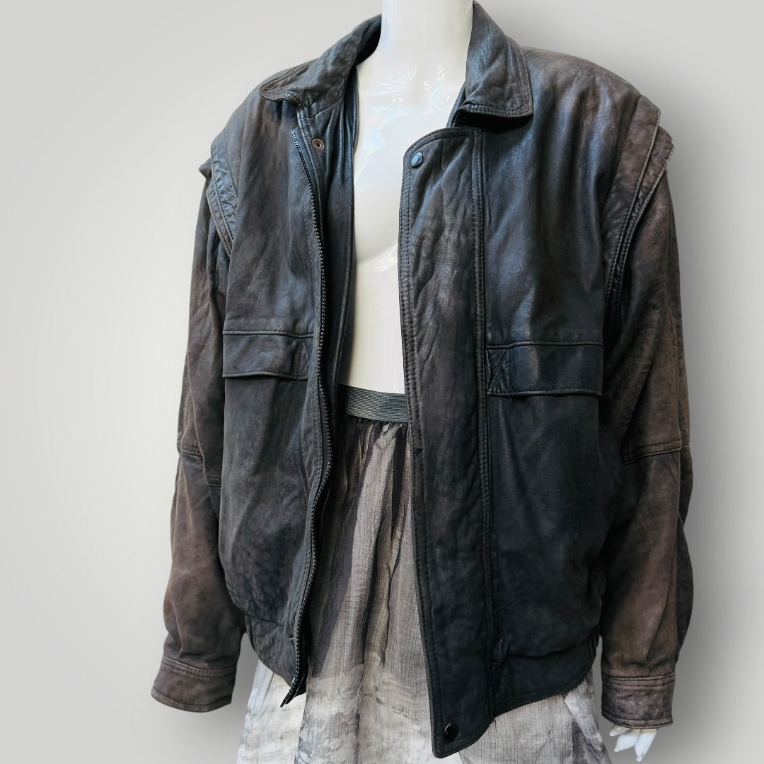 1980s nz vintage / LEATHER IMAGE / shaped black leather jacket / 22 (3917700391789589660)