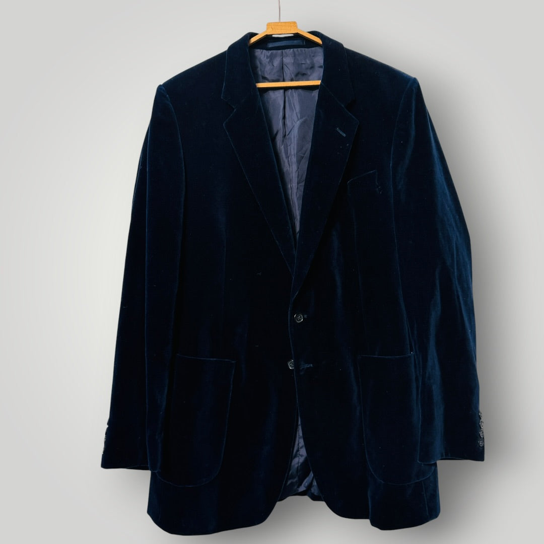 1980s british vintage / ST MICHAEL / plush blue velvet jacket / M (3917847474265201917)