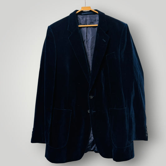 1980s british vintage / ST MICHAEL / plush blue velvet jacket / M (3917847474265201917)