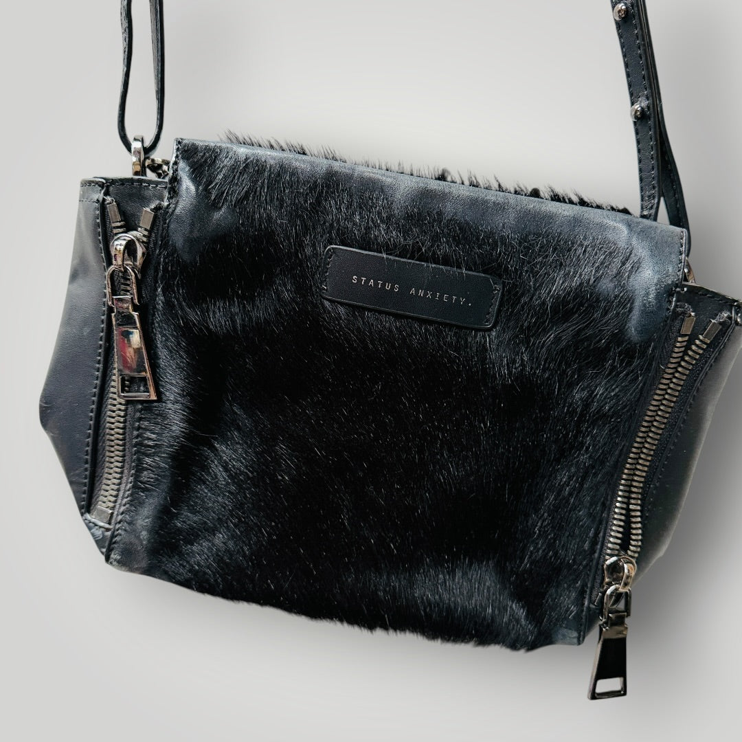 Status Anxiety / "The Ascendants" crossbody bag in leather and fur (3917951994038985493)