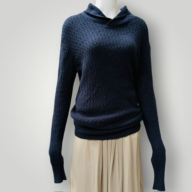 DAVID JONES / silk cotton jumper / shawl neck / s (3918020950804849409)