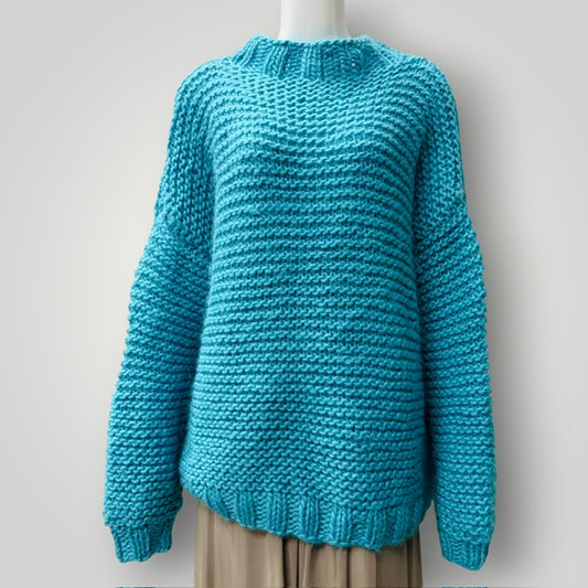 hand knitted / chunky wool oversized sweater / turquoise / XL (3918020955005407084)