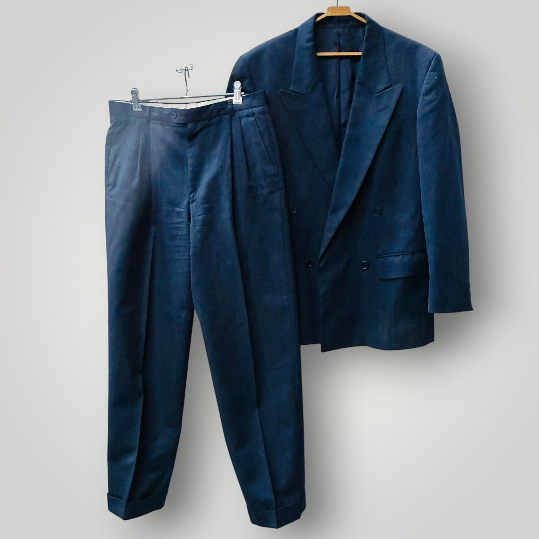 1990s vintage / double breasted pleated pants wool suit / s/m (3918290570848306387)