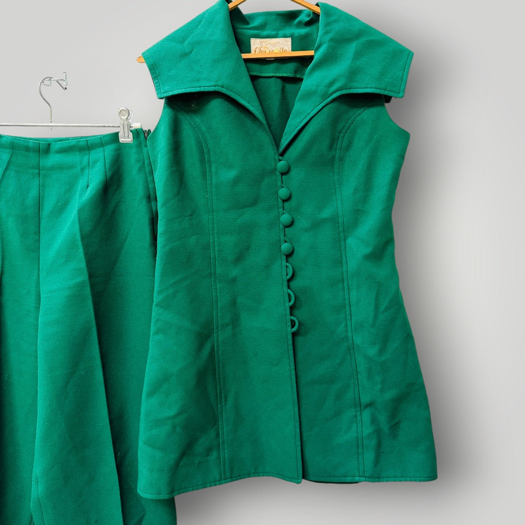 1970s nz vintage / CHAPARELLE / green trouser suit / s (3918290593855145082)