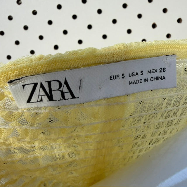 Zara / tulle fringe crop top / yellow, / S (3918299295226003939)