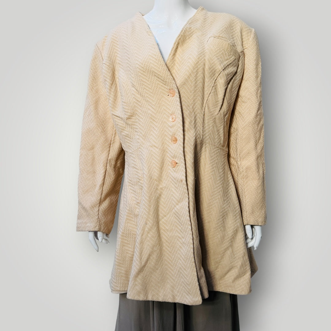 1990s vintage / cinched wool coat with shoulder pads / s (3918299590458409983)
