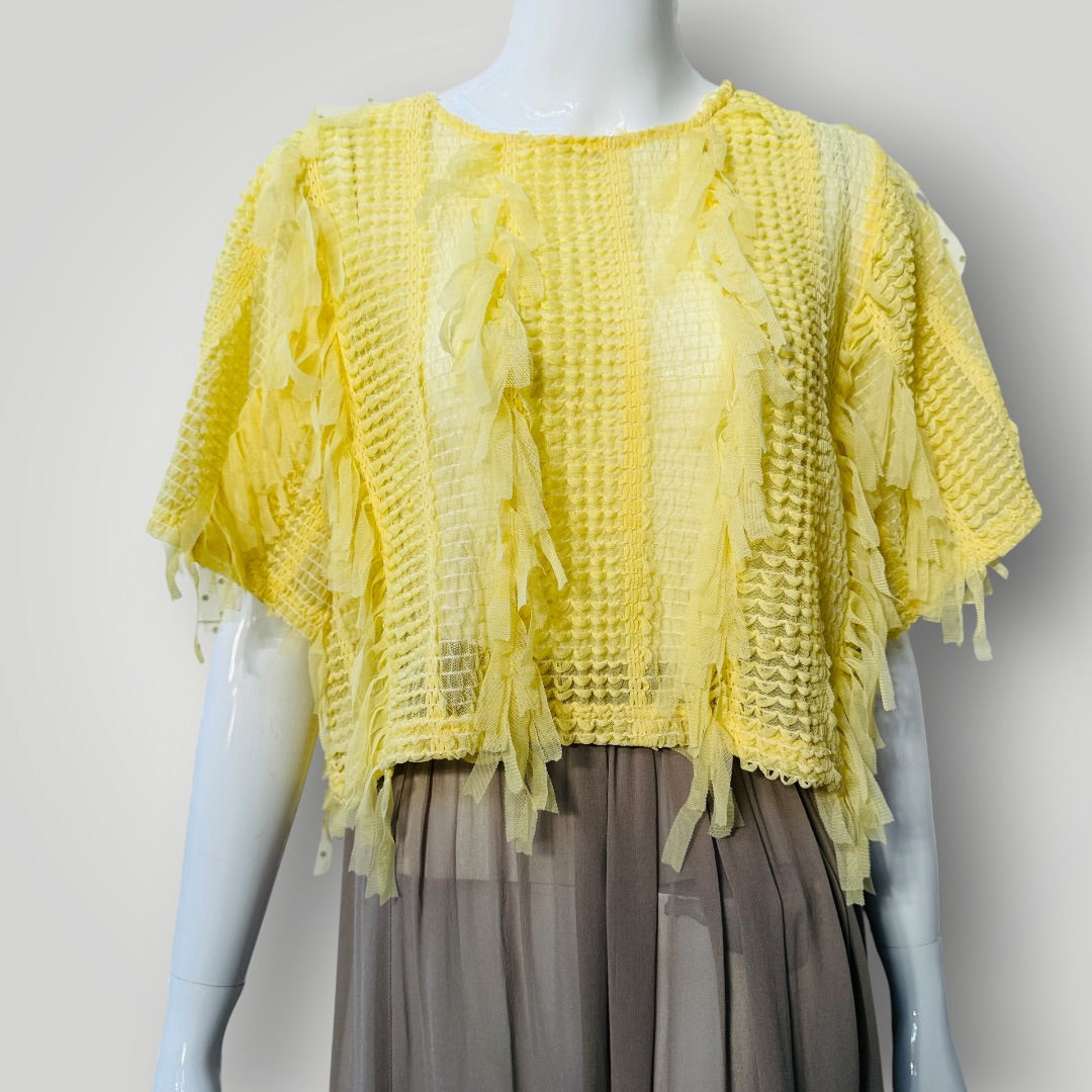 Zara / tulle fringe crop top / yellow, / S (3918299626428548801)