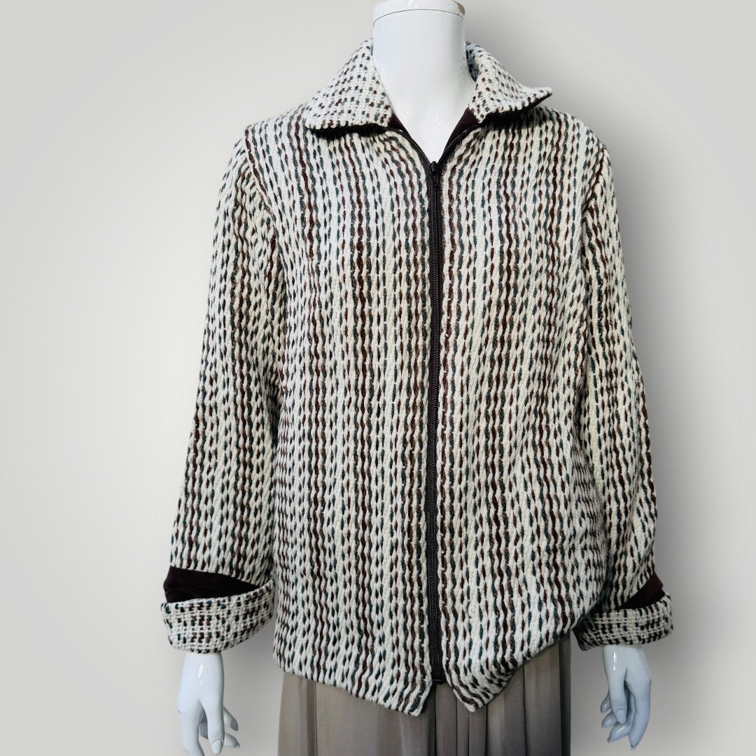 SUE BATEUP / hand woven wool jacket / made in nz / m (3918299633016237057)
