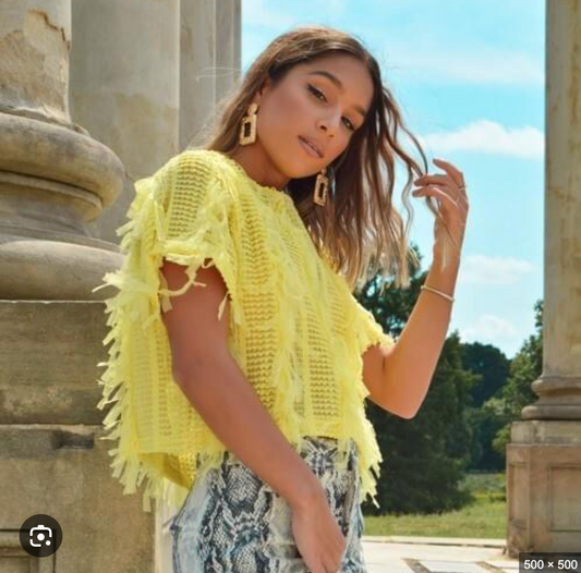 Zara / tulle fringe crop top / yellow, / S (3918302211124037661)