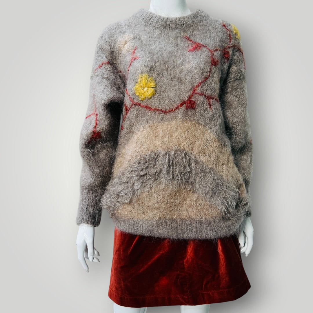 1980s vintage / hand knitted / mohair art jumper / s (3918466236809458135)
