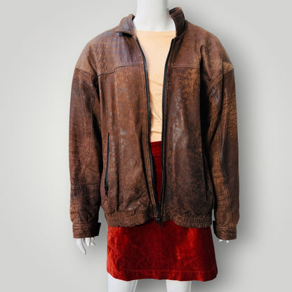 1990s vintage / CLASSIC SKINS / brown leather bomber / m / made in nz (3918466285575400516)