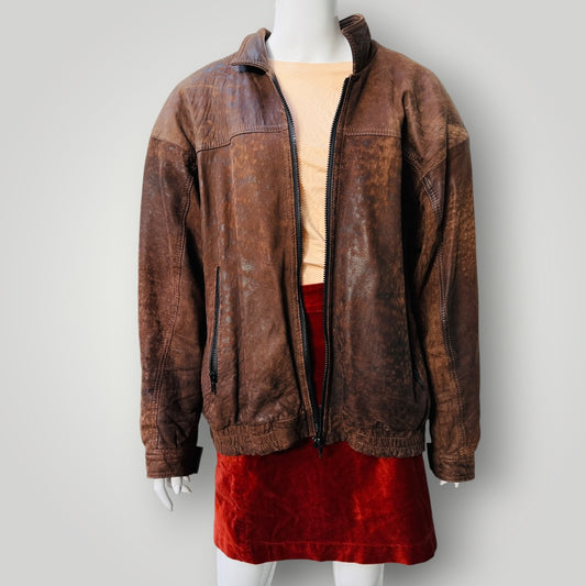 1990s vintage / CLASSIC SKINS / brown leather bomber / m / made in nz (3918466285575400516)