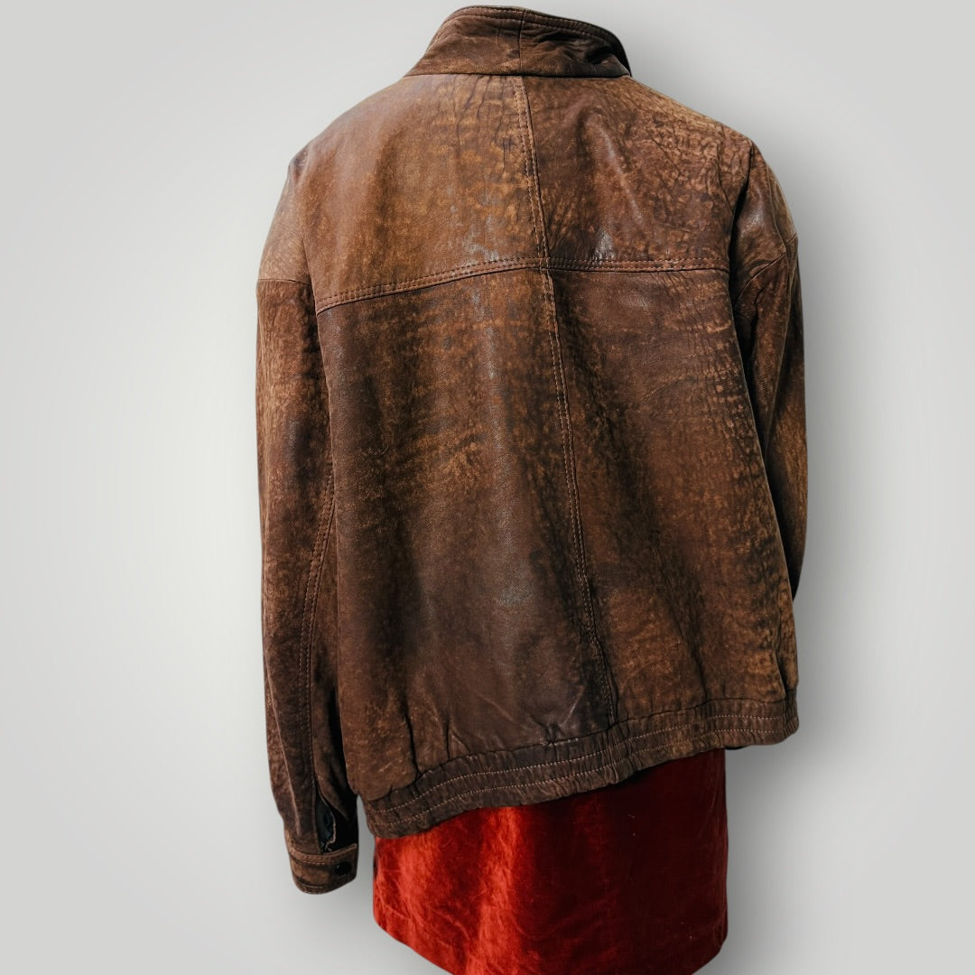 1990s vintage / CLASSIC SKINS / brown leather bomber / m / made in nz (3918466289452202960)