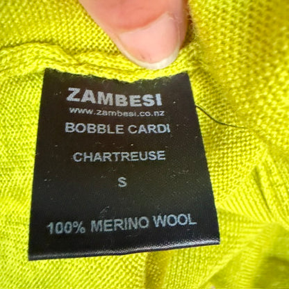 ZAMBESI / 'bobble cardi' / chartreuse merino / S (3918975113777518932)
