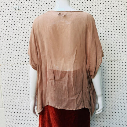 MISS CRABB / sheer brown silk loose top / one size (3918975163130718767)