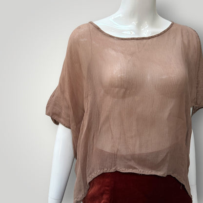 MISS CRABB / sheer brown silk loose top / one size (3918975298461729850)