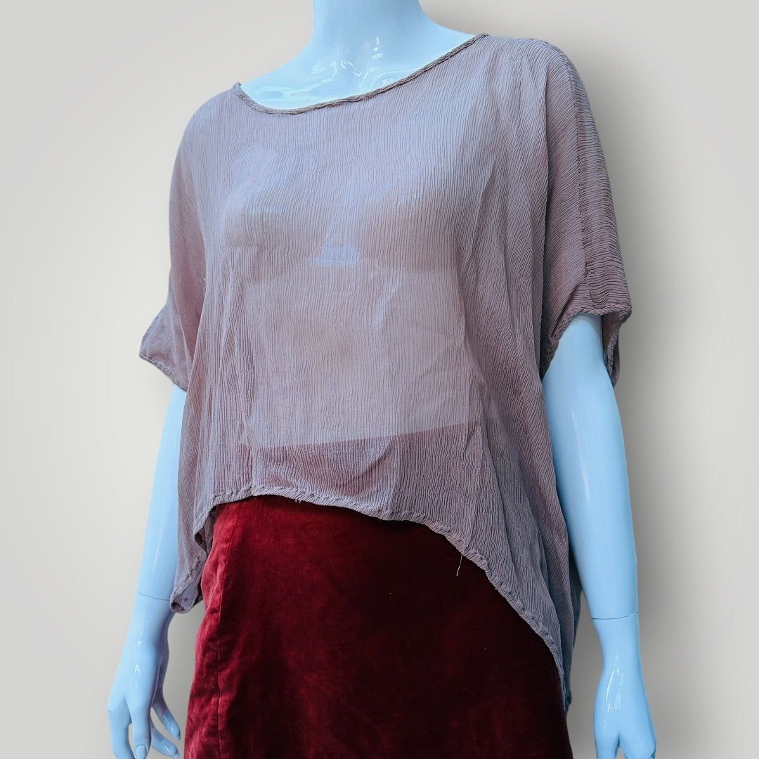 MISS CRABB / sheer brown silk loose top / one size (3918975300138351432)