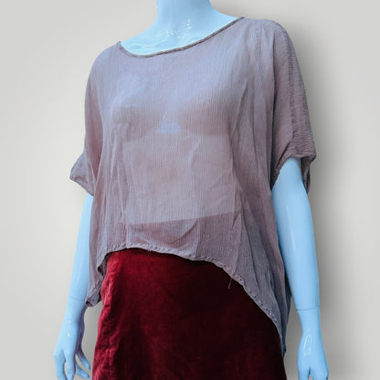 MISS CRABB / sheer brown silk loose top / one size (3918975300138351432)