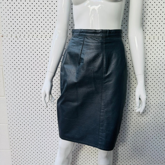 1990s nz vintage / ZUCCI by anita smith / grey leather skirt / s (3919247285038633177)