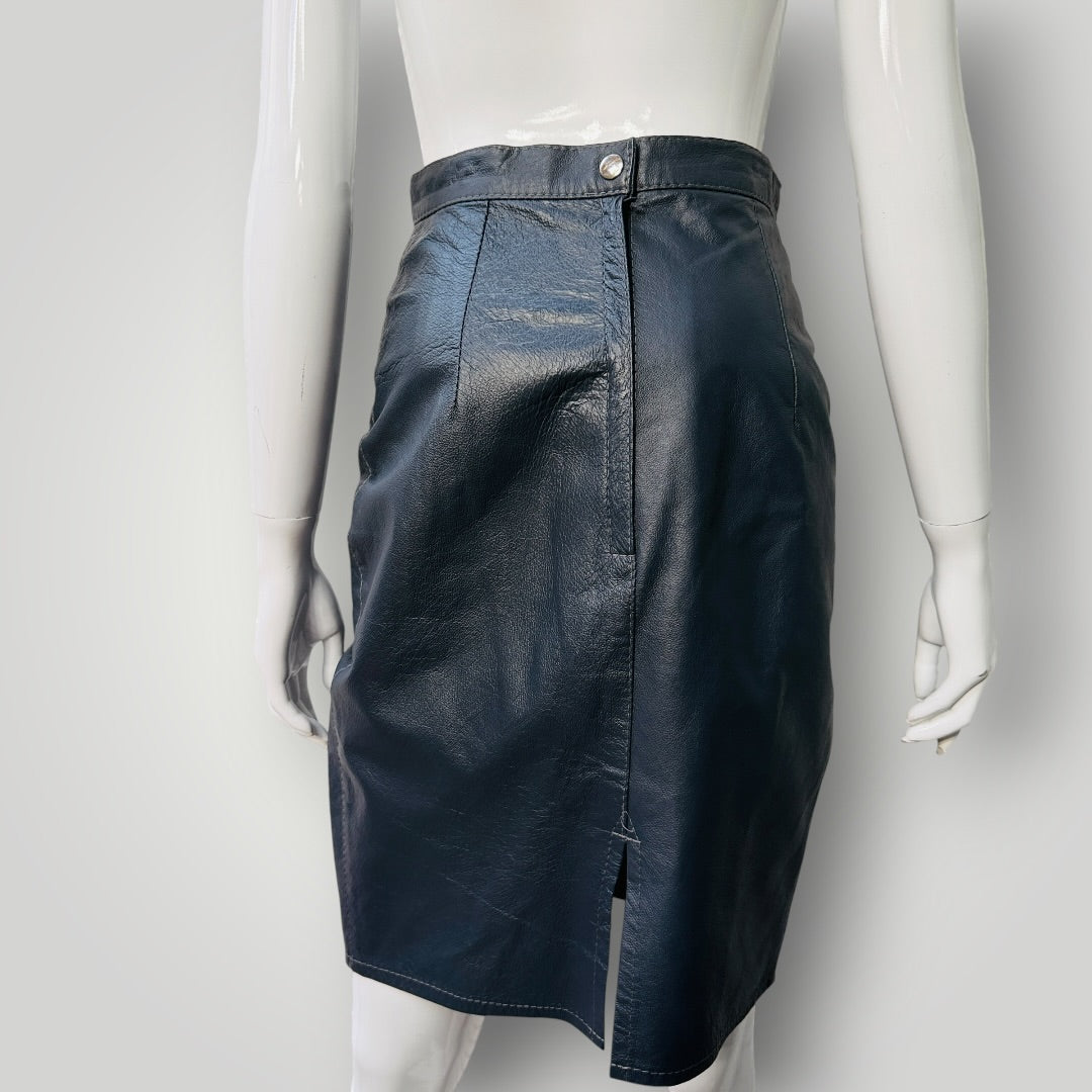 1990s nz vintage / ZUCCI by anita smith / grey leather skirt / s (3919247842263356717)